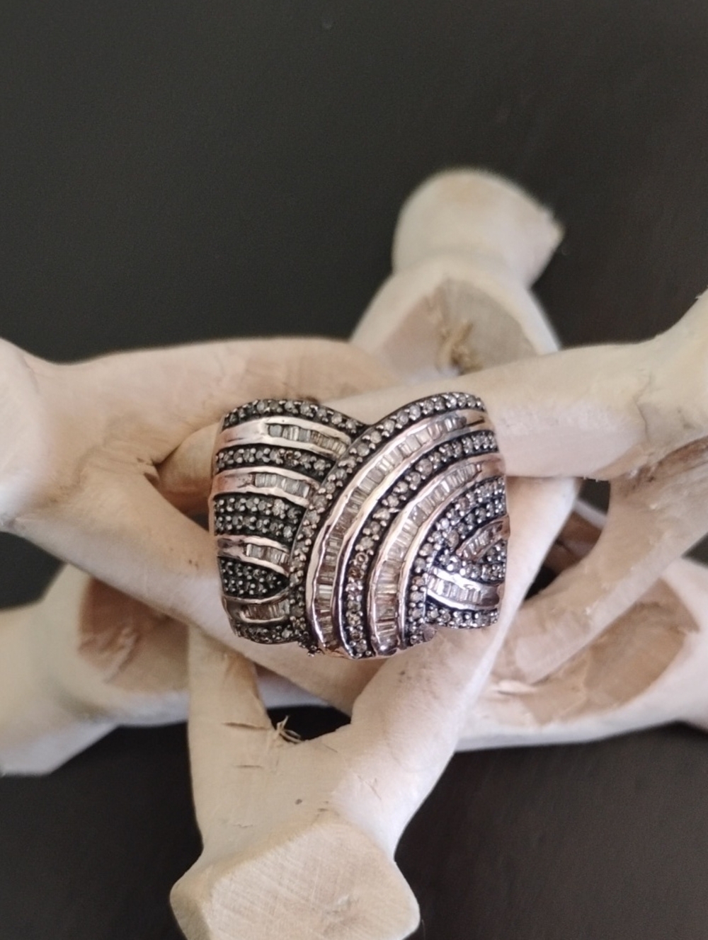 Genuine Champagne & White Diamond Ring In Vermeil Rose Gold Over Sterling Silver